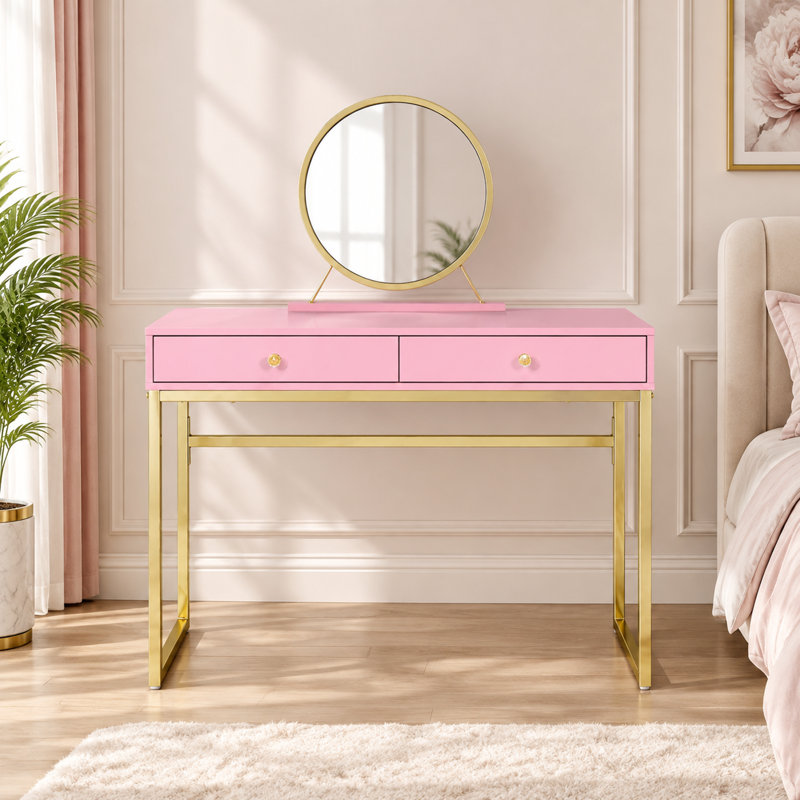 Coiffeuse avec miroir et plateau à bijoux