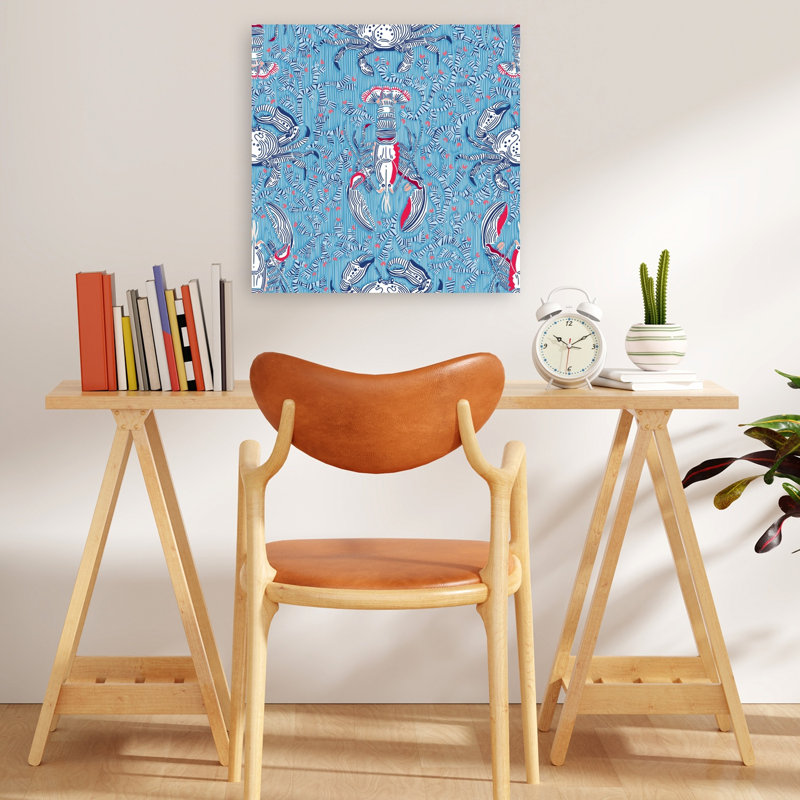 «Blue Lobster Crab Motif», impression d'art mural, 18" H x 18" W
