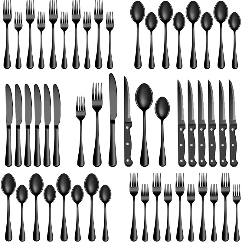 Ensemble de 24 couverts 24 pièces avec service de couteaux à steak, ensemble de couverts en acier inoxydable, ensemble d'ustensiles de couteaux polis miroir, ensemble de vaisselle de cuisine pour la maison, ensemble de cuillères à fourchette, va au la