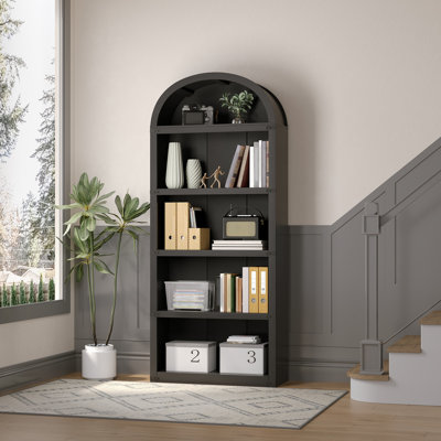 Bibliothèque à 5 niveaux de 71,65 po de hauteur - Tablette en bois de ferme avec protection d'angle en métal pour le salon, le bureau