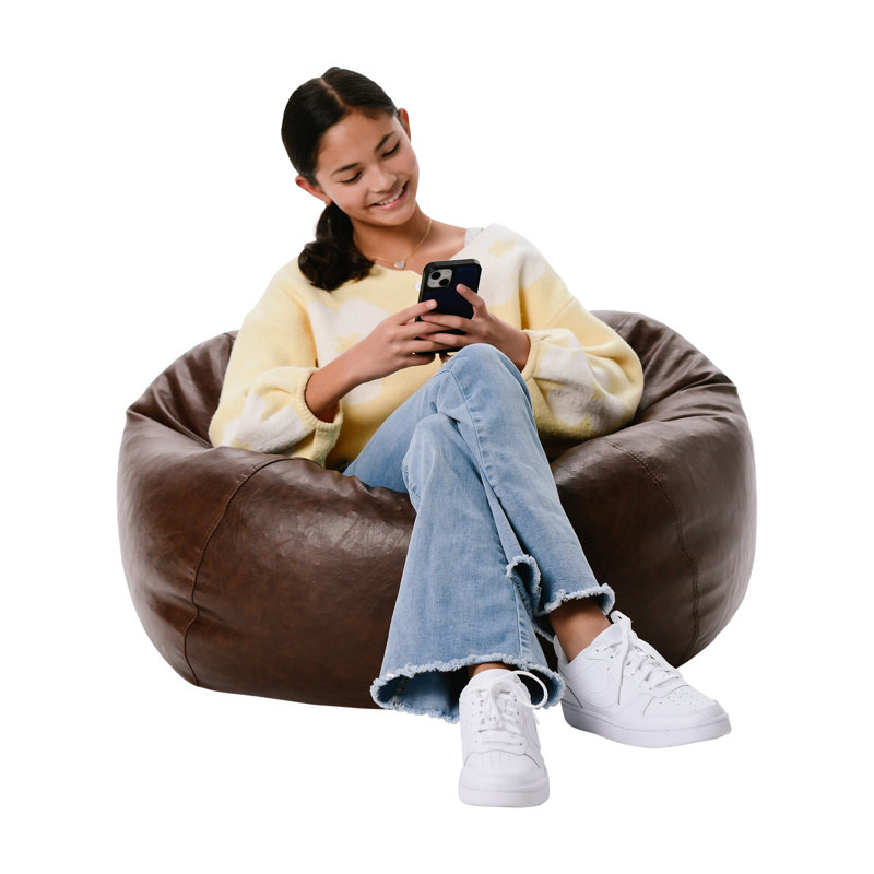 Standard Faux Leather Classic Bean Bag, Walnut Faux Leather, 19" H x 35" W x 35" D