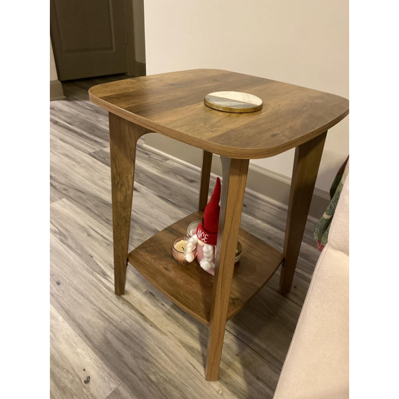 Table de bout Mid-Century moderne à 2 niveaux - table d'appoint carrée 15,7 po