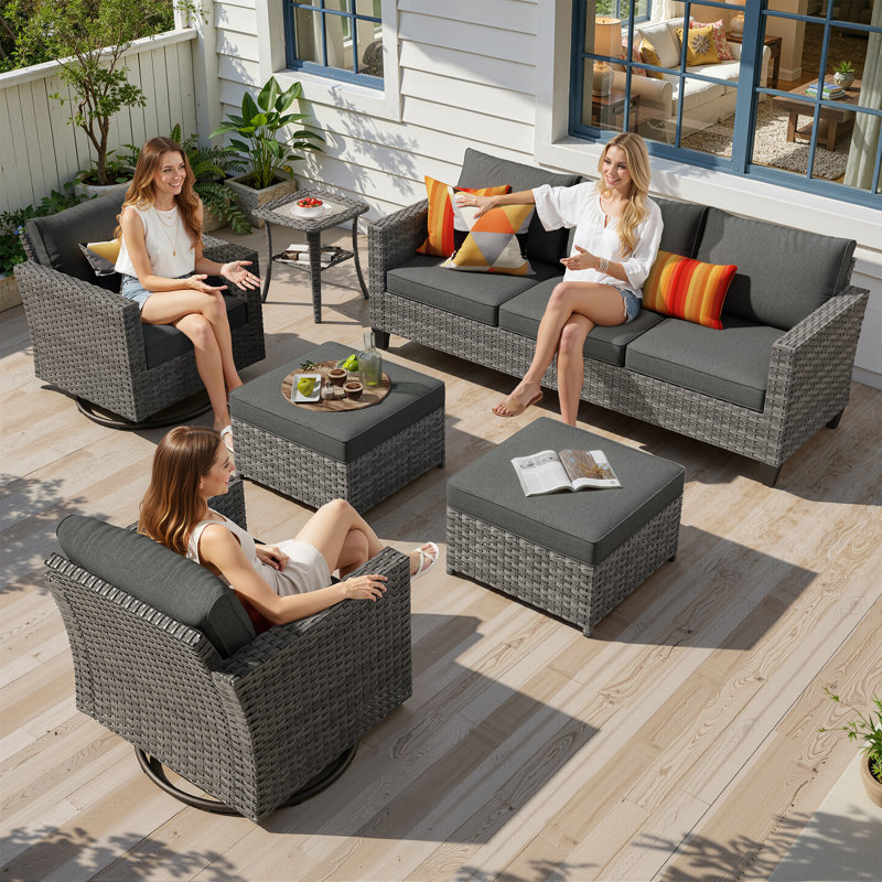 Ensemble de mobilier d'extérieur avec canapé 6 pièces, Noir