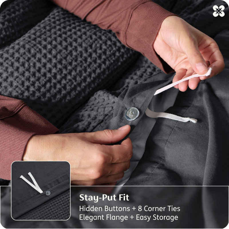 Bedsure Cotton Duvet Cover - 100% Cotton Waffle Weave Linen Duvet Cover, PureWoven Textured Breathable Bedding Comforter Cover, Duvet Cover Only