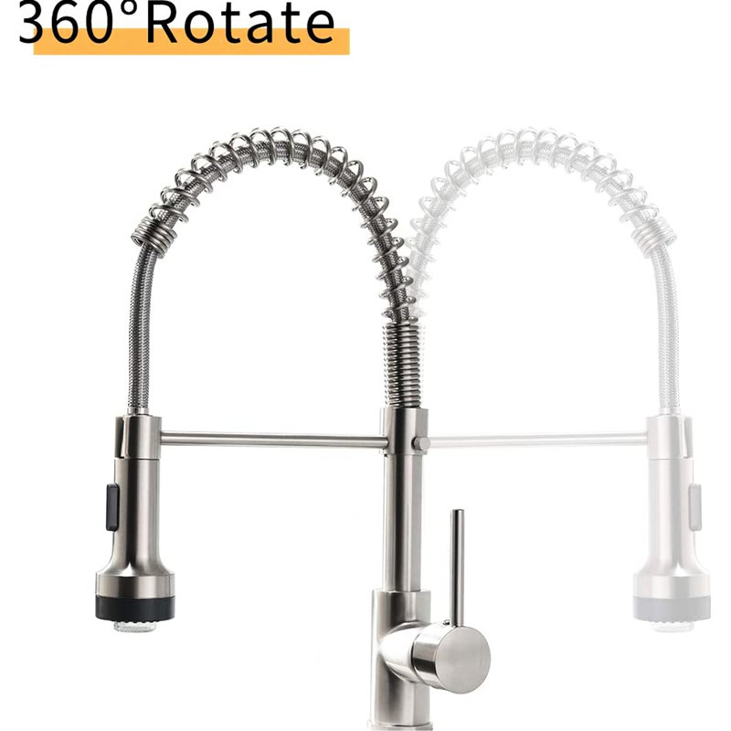 Commercial Kitchen Faucet With Pull-Down , Brushed Nickel, Single Handle, Spacious Spout For Kitchens Pull Down Lever Contemporary And Bath Sinks Faucets Appliances Fixtures Accessories Decor
