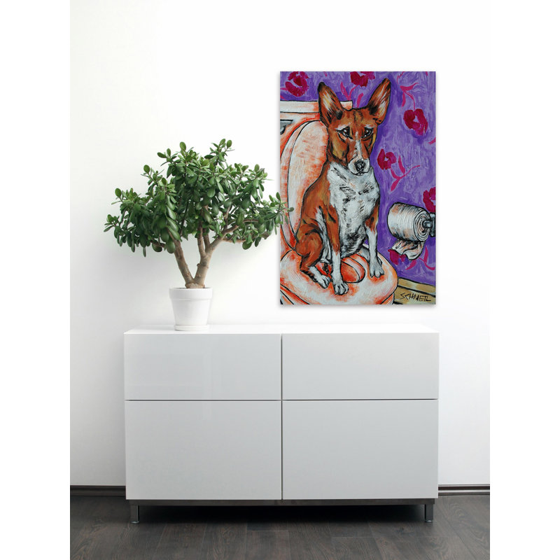 " Basenji Bathroom " by Jay Schmetz, 18" H x 12" W