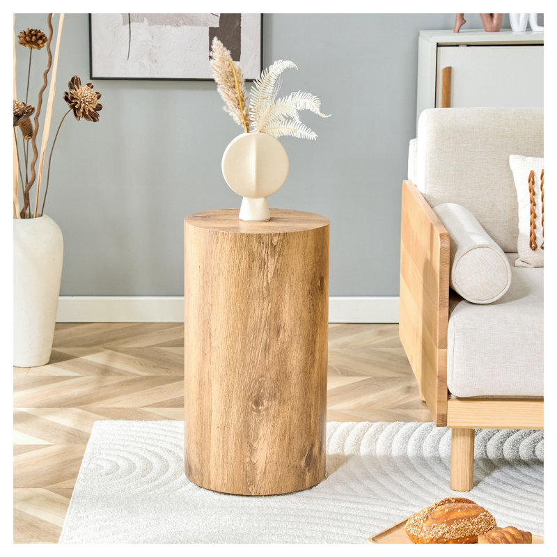 Table de bout cylindrique en bois massif - table d'appoint ronde moderne pour le salon, la chambre à coucher et le décor bohème