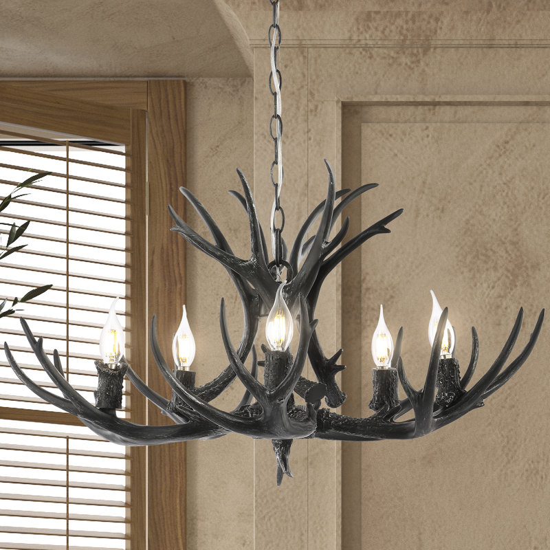 Rohrbach Candle Style Wagon Wheel Chandelier, Black, 17.5" H x 30" W x 30" D