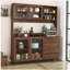 Grande armoire murale de 63 po de largeur, armoire de rangement autoportante avec 4 portes, 4 tiroirs et support à micro-ondes, couleur noyer