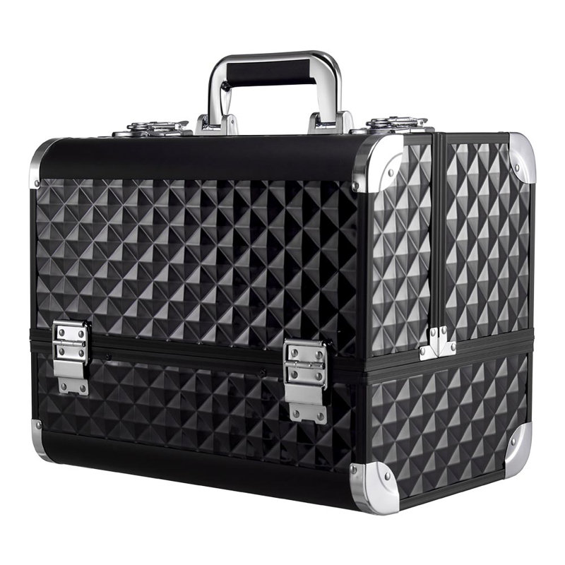 Makeup Box Professional Cosmetic Organizer Storage Box with 6 Trays, Black