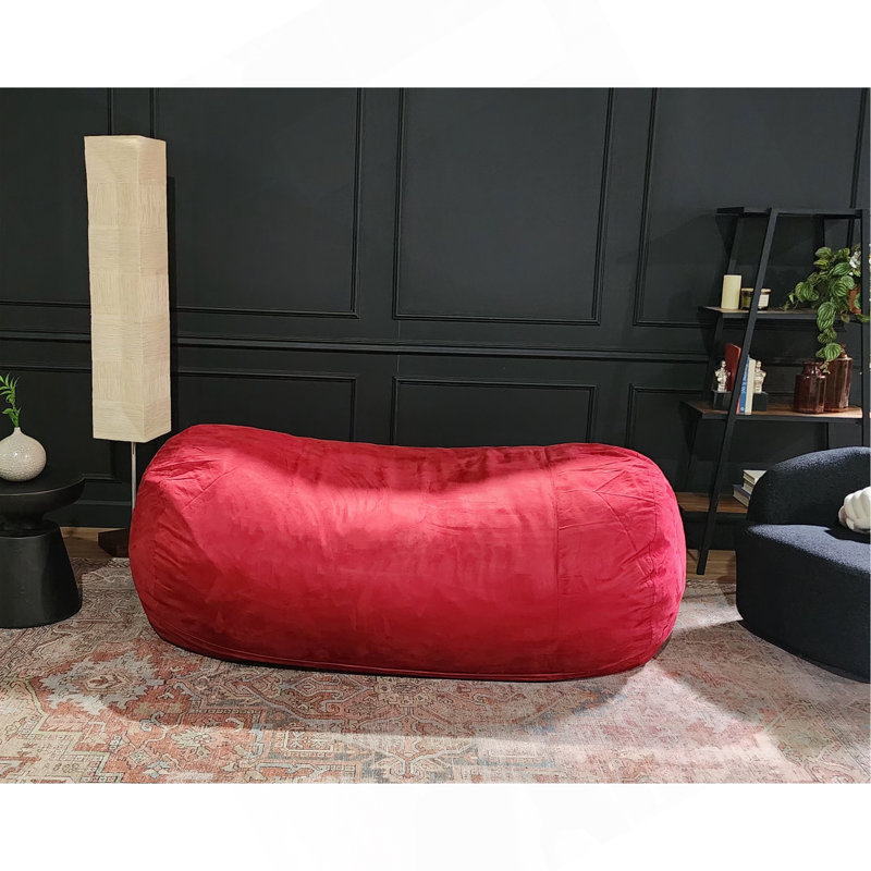 Fauteuil à billes confortable en suède pour une détente et un décor élégant, Microfibre rouge, H 33 po x l 70 po x P 45 po