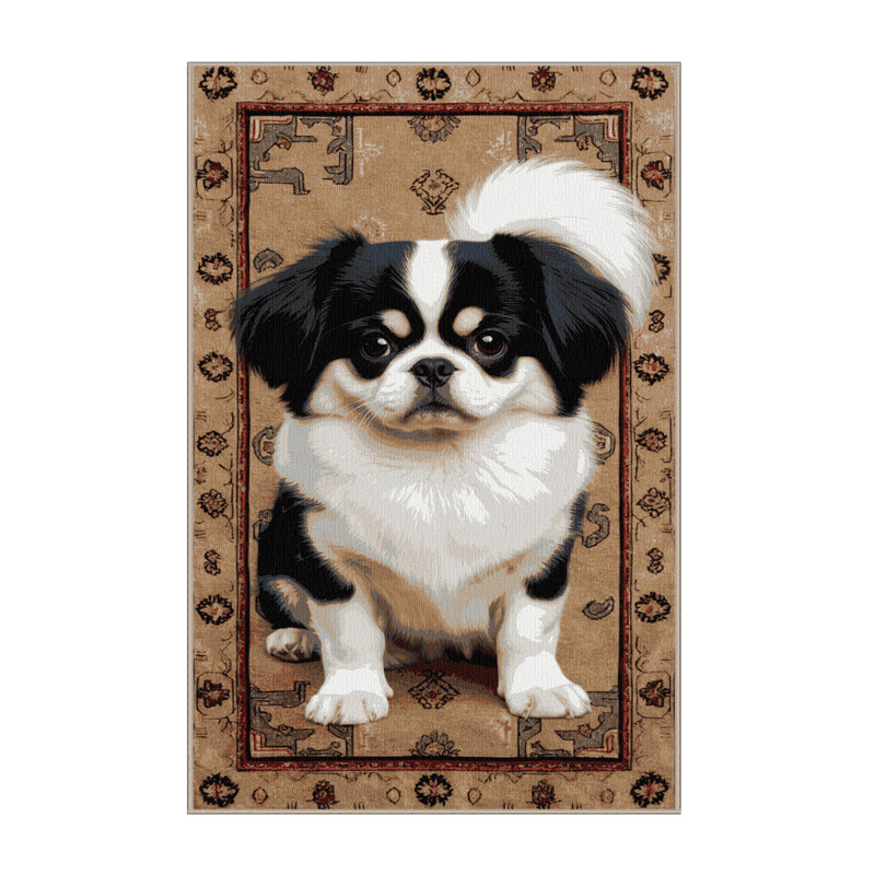 Washable Japanese Chin Dogs Area Rug, Rectangle 6' x 9'