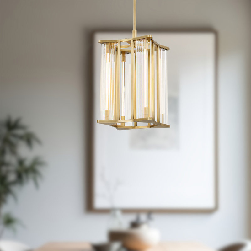 Sabre 4 - Light LED Pendant, Ribbed Glass/Vintage Brass
