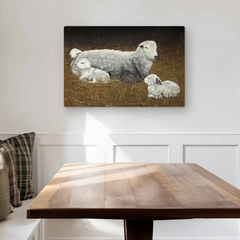 Sheep and Lambs - Gray Rustic Metal Print for Home Decor