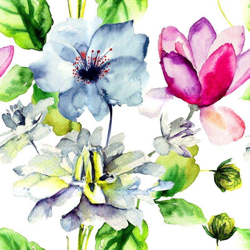Saxman Wallpaper With Flowers - Wrapped Canvas Painting, 76cm H x 76cm W x 3.8cm D