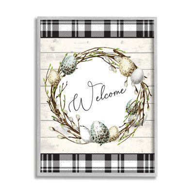 «Spring Speckled Robin Egg Welcome Wreath Patchwork Plaid» par ND Art - impression