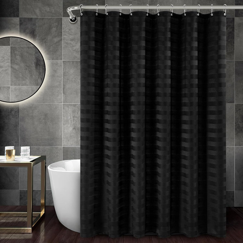 Rideau de douche à rayures robuste en tissu de polyester imperméable avec crochets antirouille pour salle de bain spa d'hôtel