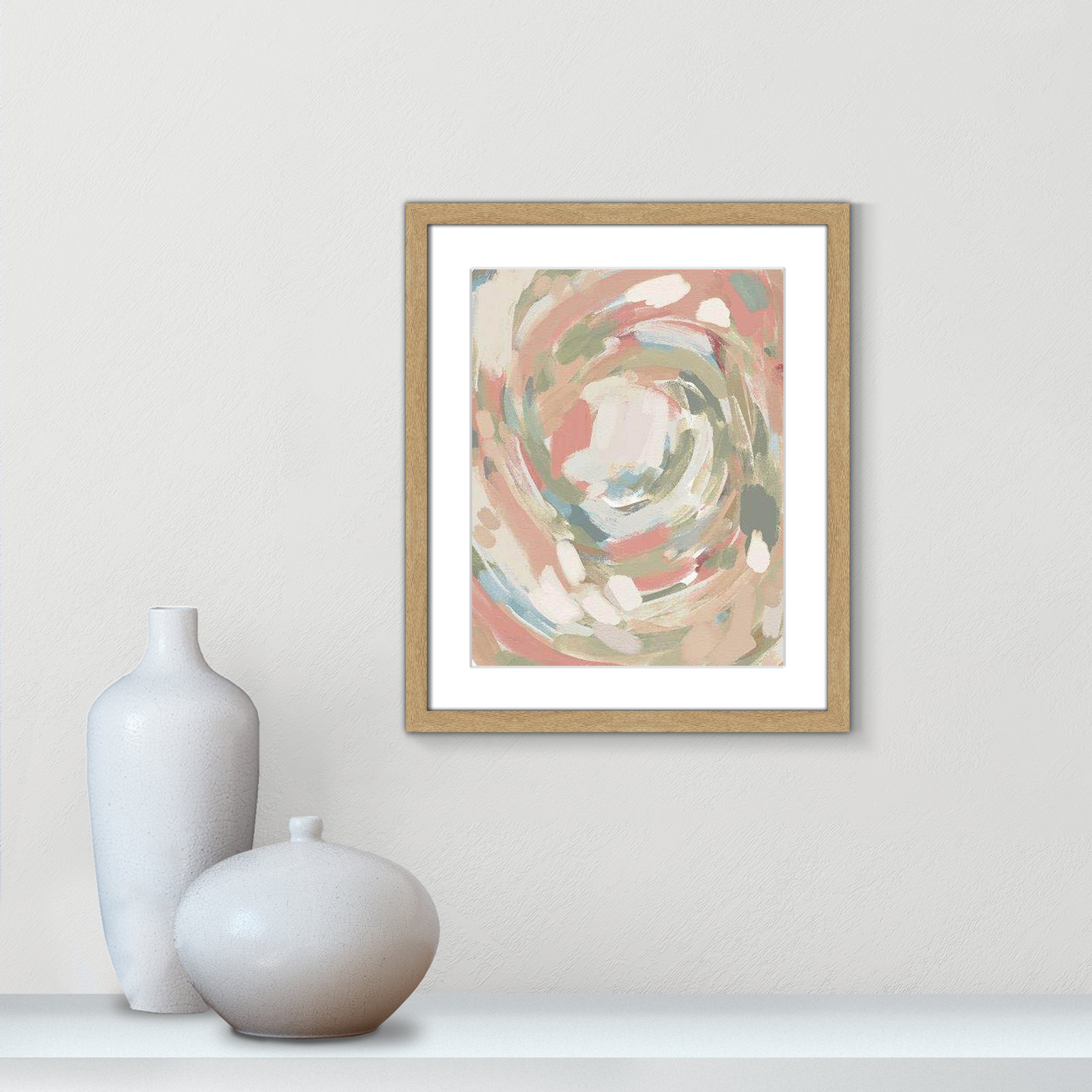 Abstract Energy Spring Colors by Leah Straatsma, Natural Woodgrain Picture Framed, 19" H x 16" W x 0.75" D