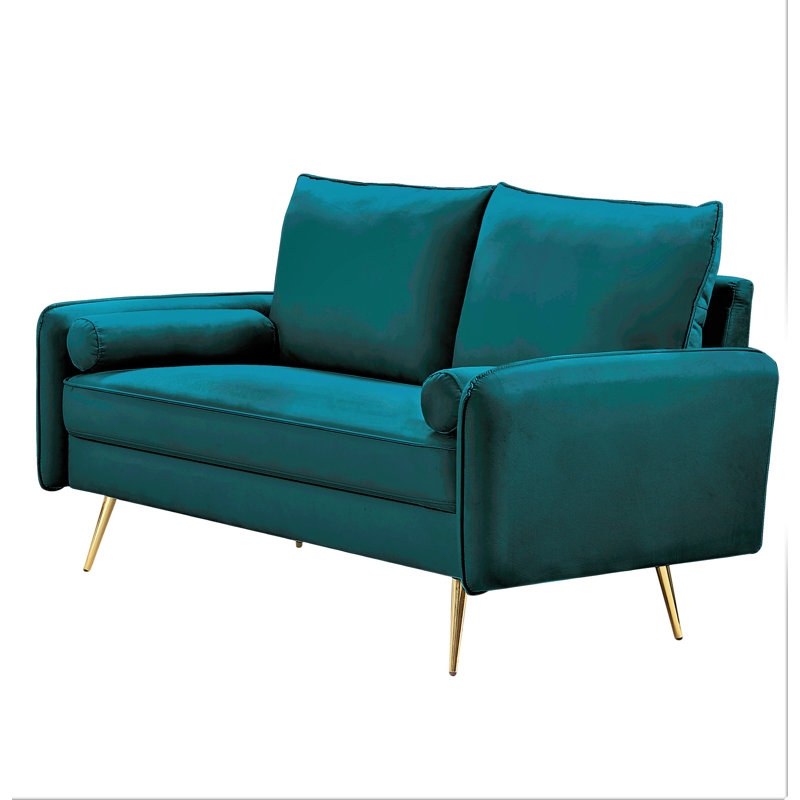 Drema 58'' Velvet Loveseat, Greenish Blue Velvet