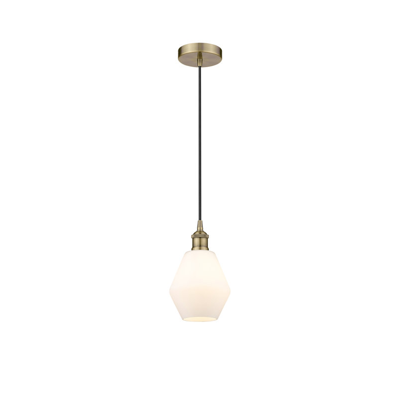 Luminaire suspendu 1 lumière Gabbie, Laiton antique, Blanc mat
