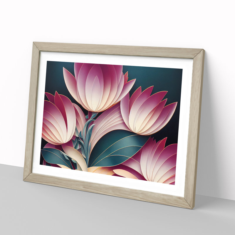Charming Flowers Art Deco - Framed Print, 34cm H x 46cm W x 2cm D, Oak
