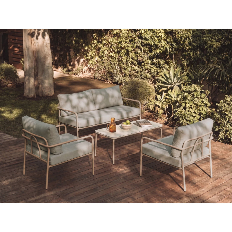 Garden Lounge Set with Table 4 Seater NESSO Metal Light Beige