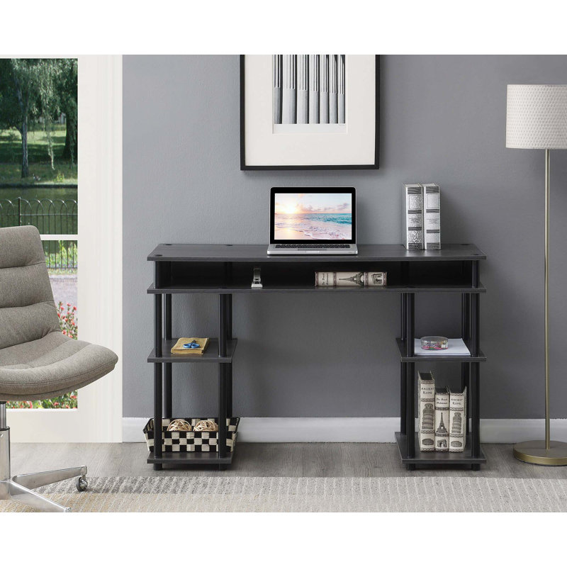 Bureau d'écriture avec tablettes sans outils Edwin, Gris anthracite / poteaux noirs