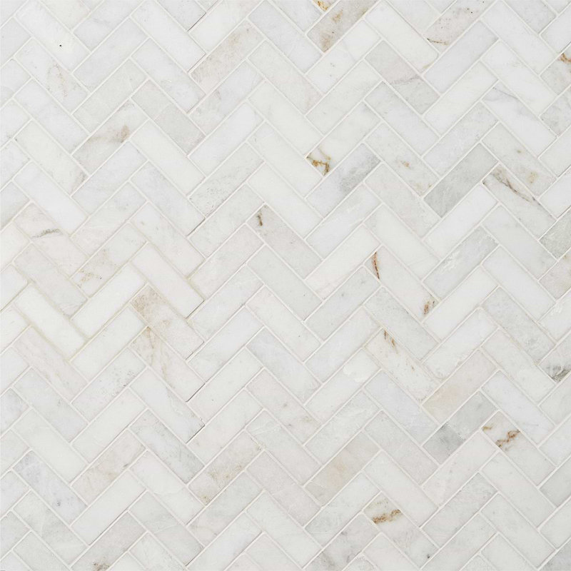 Alaska White Herringbone Polished Marble Tile