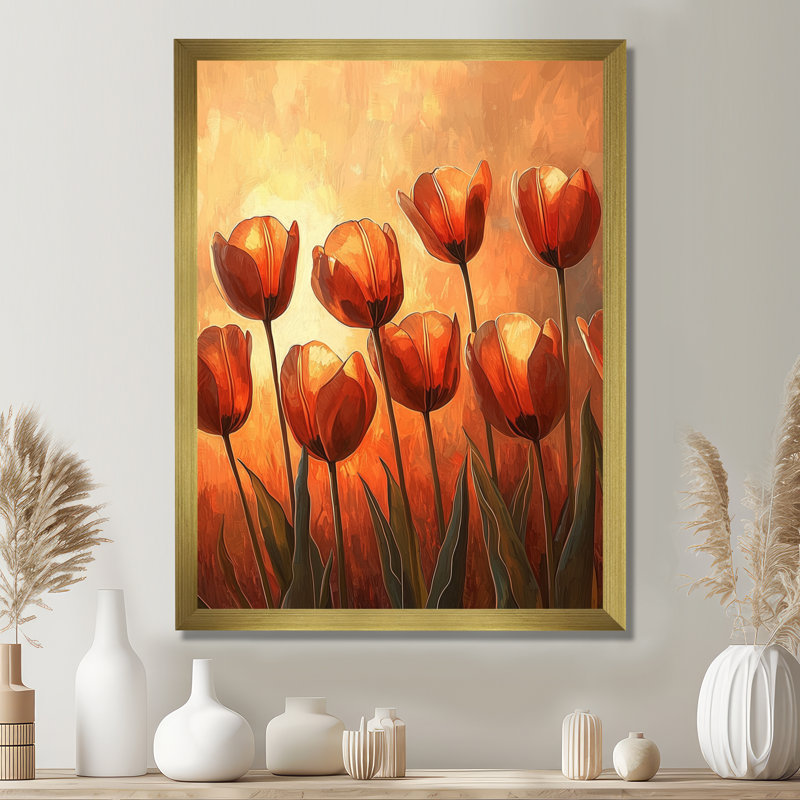 Zelee - Floral Wall Decor, 32" H x 24" W, Single Picture Framed Print, Gold