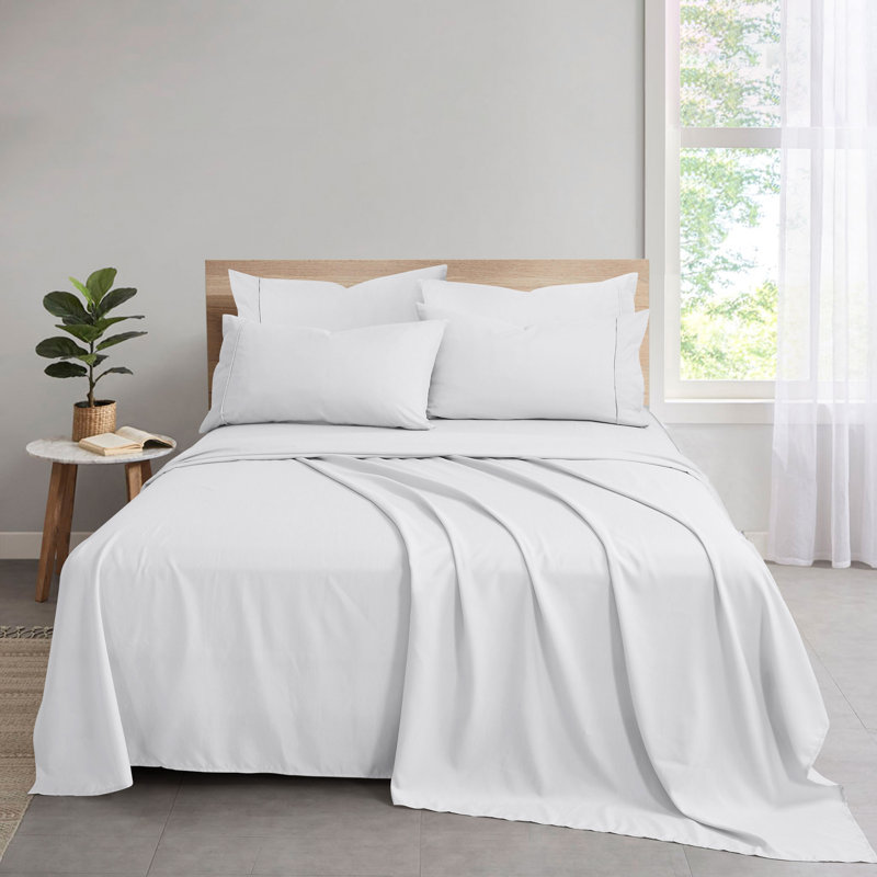 Ensemble de draps en bambou et rayonne avec taies d'oreiller, Blanc, Ensemble de draps pour lit simple + 3 pièces supp