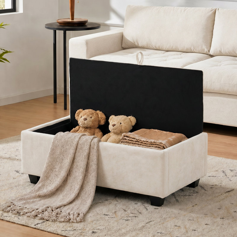 Repose-pieds rembourré rectangulaire avec rangement, White