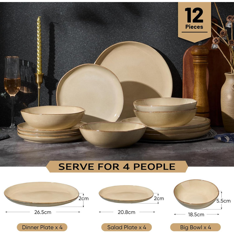 Stoneware Dinnerware - Service for 4, Sandy Khaki