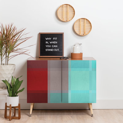 Madart Inc. Burgundy Tartan 2 Door Credenza Cabinet