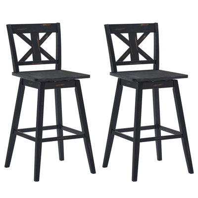  Ensemble de 2 tabourets de bar pivotants à 360 °, fabrication en bois d'hévéa, dossier ergonomique, pieds antidérapants, sièges de maison ou de restaurant de style rétro, noir
