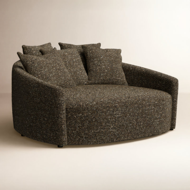 Chloe Curved 62" Round Arm Loveseat, Ivan Granite Boucle