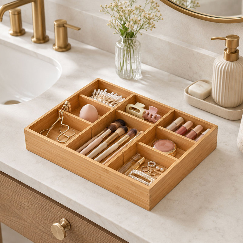 Bamboo Drawer Organizer with Adjustable Dividers