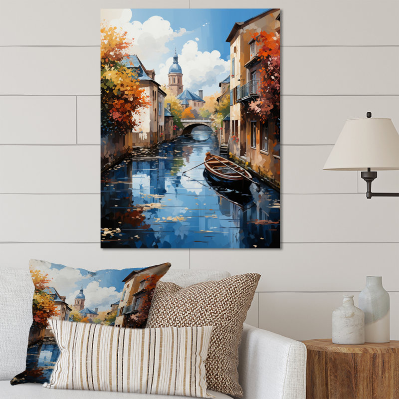 «Beige Canal Vibrant Waterway Bold III», impressions d'art mural en métal de paysages urbains, H 32 po x l 24 po x P 1 po
