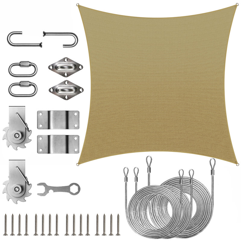 Ensemble de voile d'ombrage carré avec ensemble de treuil Colourtree, Bordure de jardin x 10 pi,, Beige sable