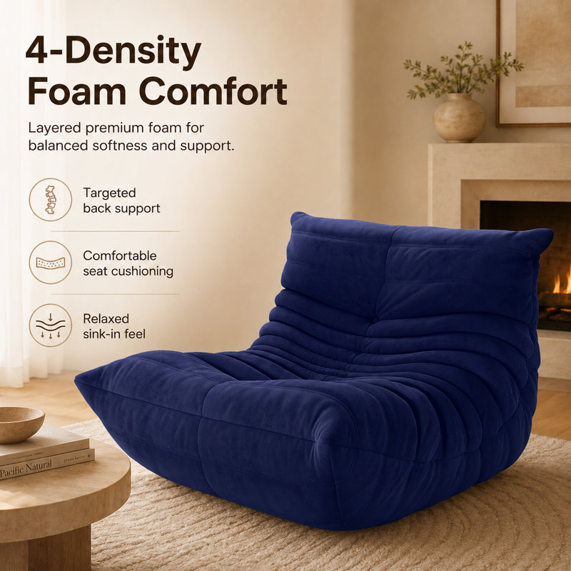Monett Bean Bag Chair & Lounger, Blue Microfiber