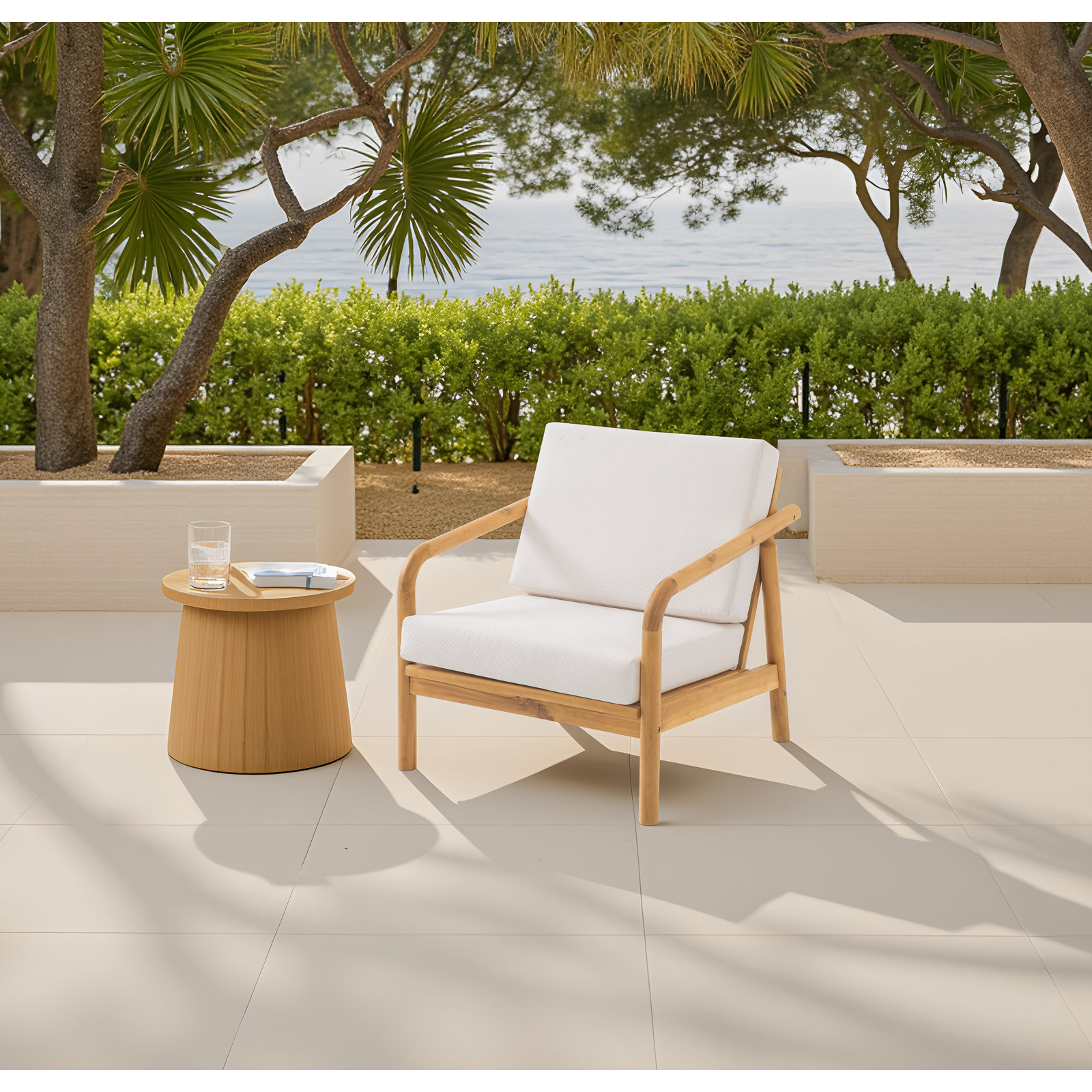 Goodwin Patio Lounge Chair with Acacia Frame & Rope Back