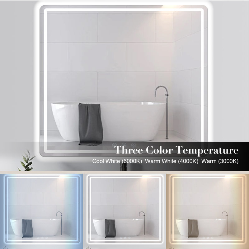 LED Bathroom Mirror With Front And Backlit, Lighted Bathroom Vanity Mirror for Wall, 3 Color and Dimmable Light, Anti-Fog, Memory Function