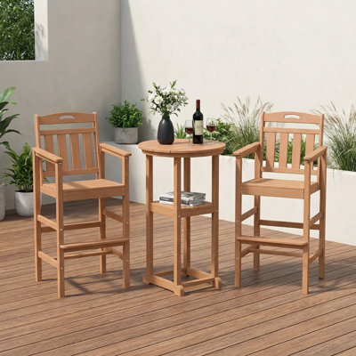 Outdoor HDPE 3-Pieces Patio Bar Sets with Bar Table and Chairs