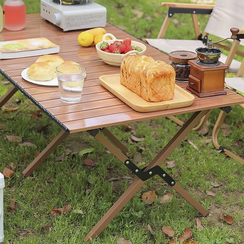 Portable Roll-Top Camping Table, 47.3" x 23.2" x 17.7" Rectangle Picnic Folding Table with Carry Bag