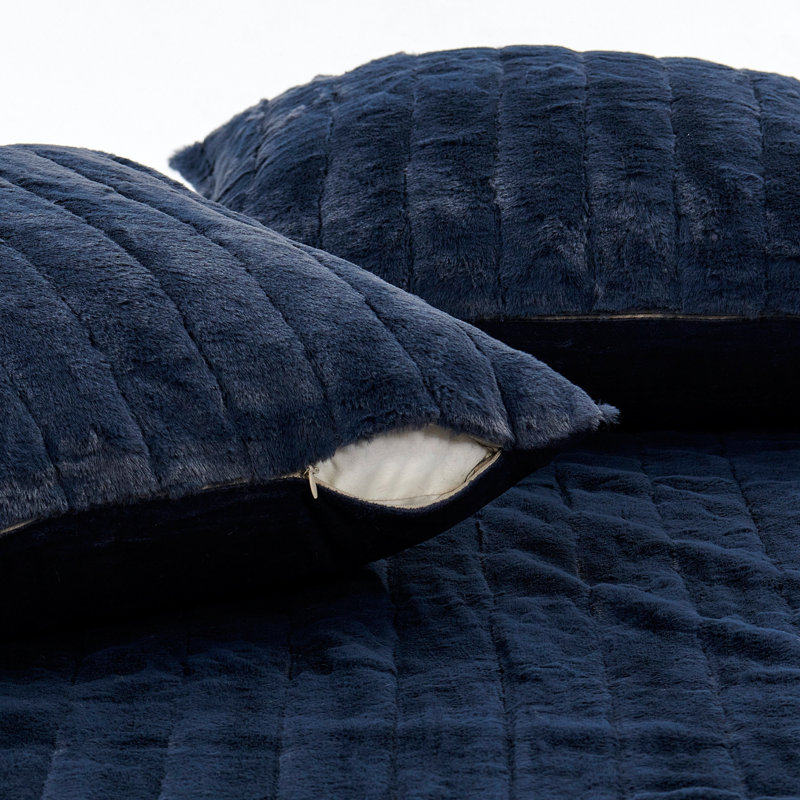 Jeté en fausse fourrure Luxury, Bleu marine, 50 po x 60 po