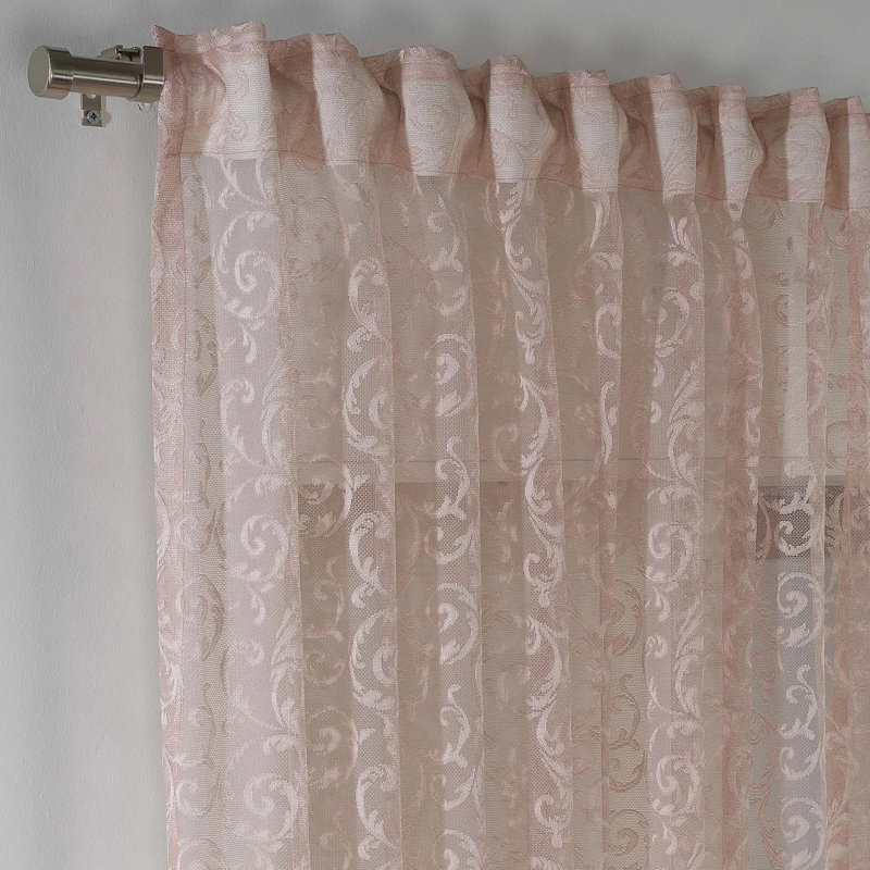 Extra Long and Extra Wide Classic Lace Patterned Sheer Curtain Panels, 52" W x 120" L, Pink