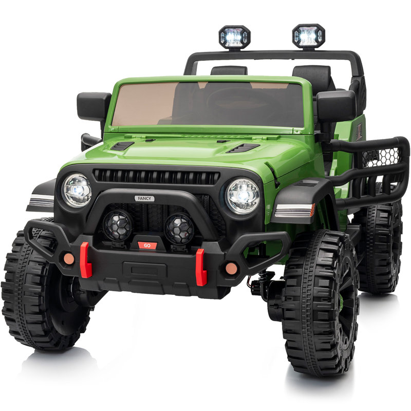 Voiture électrique 2 x 2 roues motrices pour enfants 2 roues motrices avec télécommande, Bluetooth, Vert