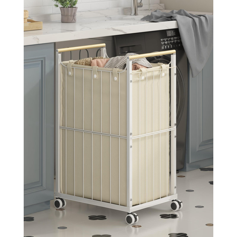 Panier à linge avec roulettes, doublure amovible, 1 (beige)