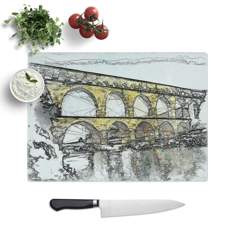 Tempered Glass Pont Du Gard Bridge in France Chopping Board, 39 cm W x 28.5 cm L