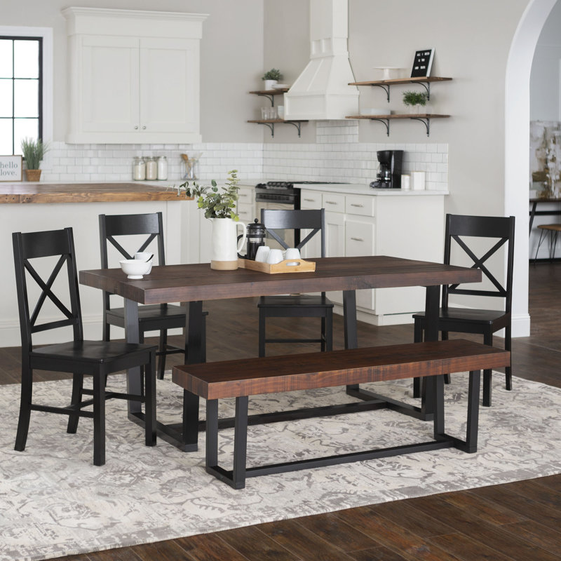 Double Pedestal Dining Set, Aged Gray, Black