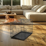 Versatile Folding Metal Dog Crate with Divider and Leak-Proof Tray for Indoor Use